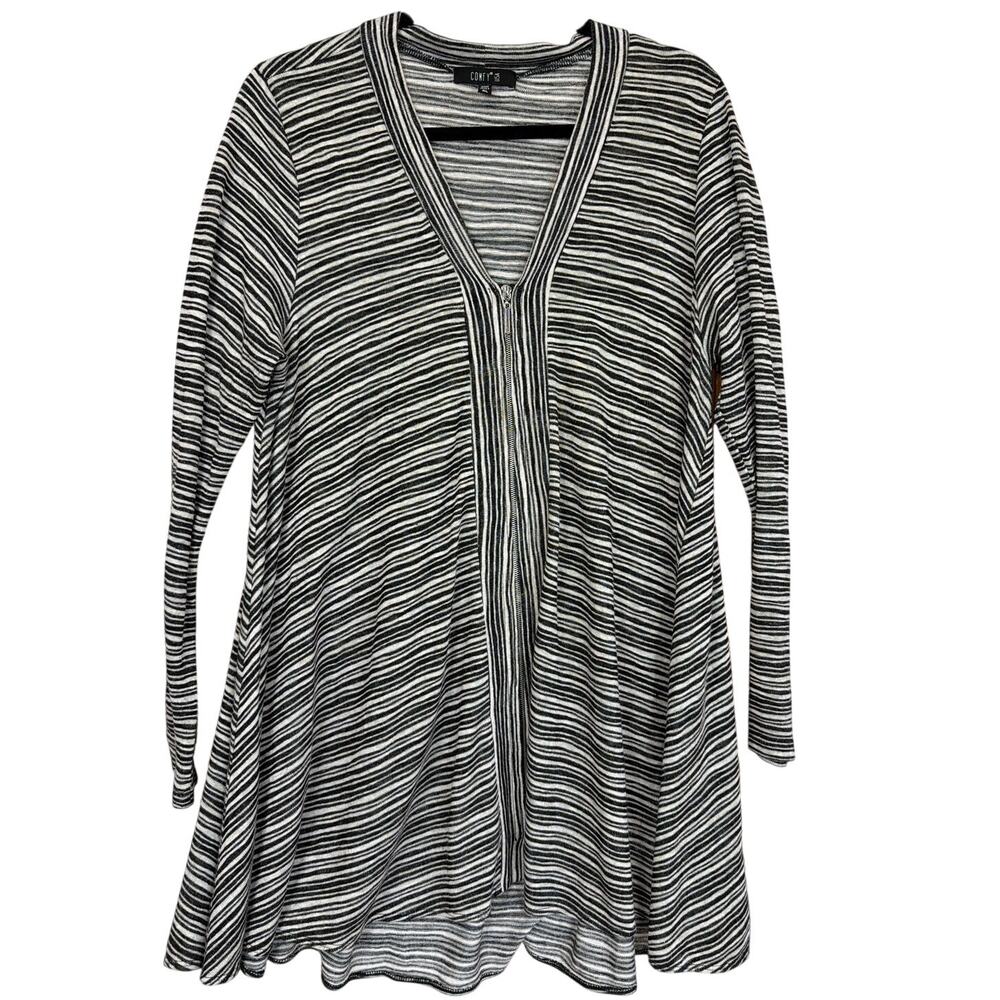 Comfy USA XL Black White Striped V-Neck High-Low Zip Up Lightweight Jacket